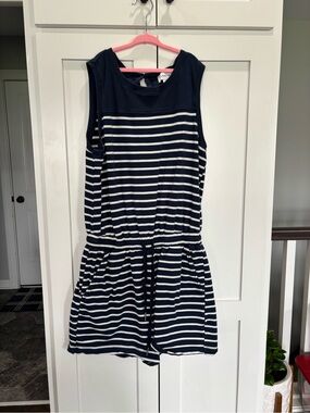 Evereve Navy Ribbed Crewneck Romper